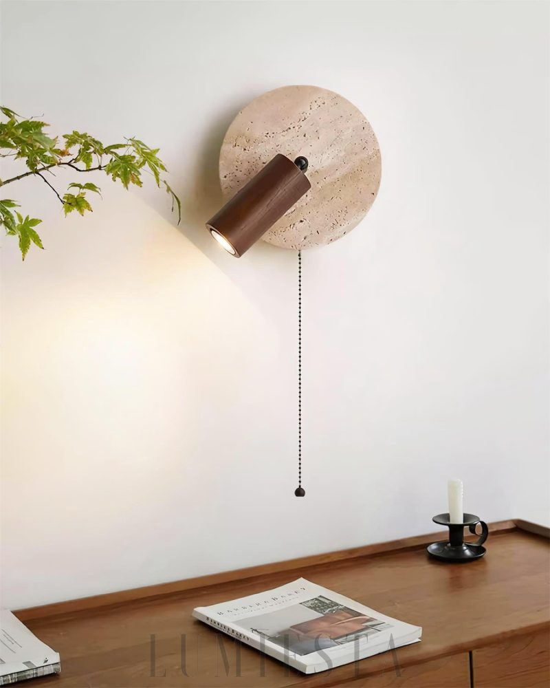 Lampa ścienna Round Miadi z trawertynu w stylu minimalistycznym