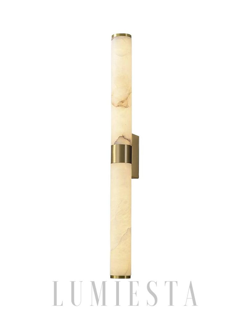 Lampa Ścienna Cylindryczna z Alabastru Biała Złota 70cm