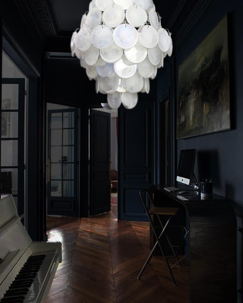 Lampa wisząca Vintage Murano Biały Dyski 75cm w kolorze Białym