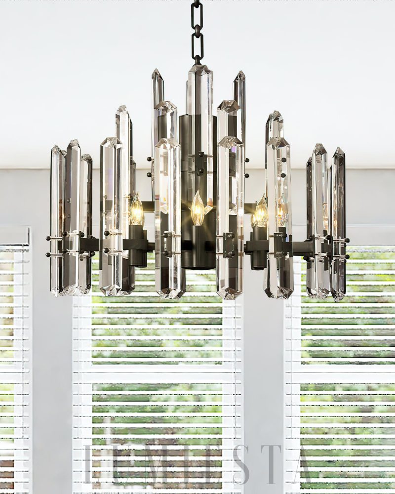 Lampa wisząca Browning Prism okrągła 62 cm z mosiądzu i szkła