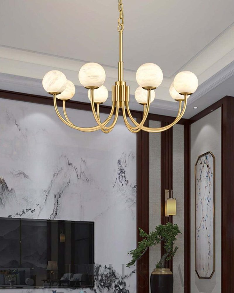 Lampa wisząca Alabaster Mosiądz w stylu nowoczesnym 65cm 80cm