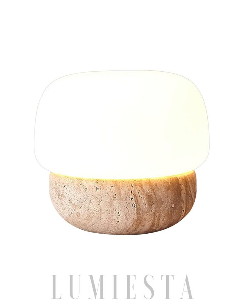 Lampa stołowa Doudou w kształcie okrągłym z travertynu beżowa