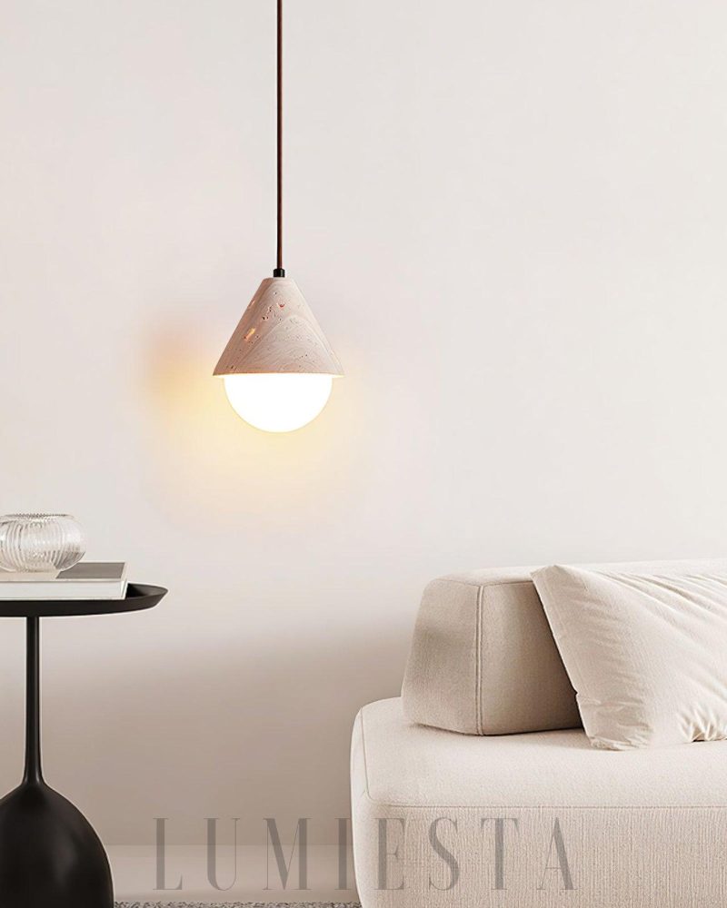 Elegancka lampa wisząca z travertynu i szkła 16cm beżowa