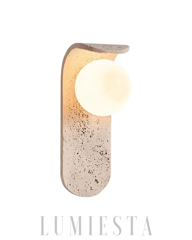 Lampa ścienna Curve Solis z travertynu minimalistyczna beżowa