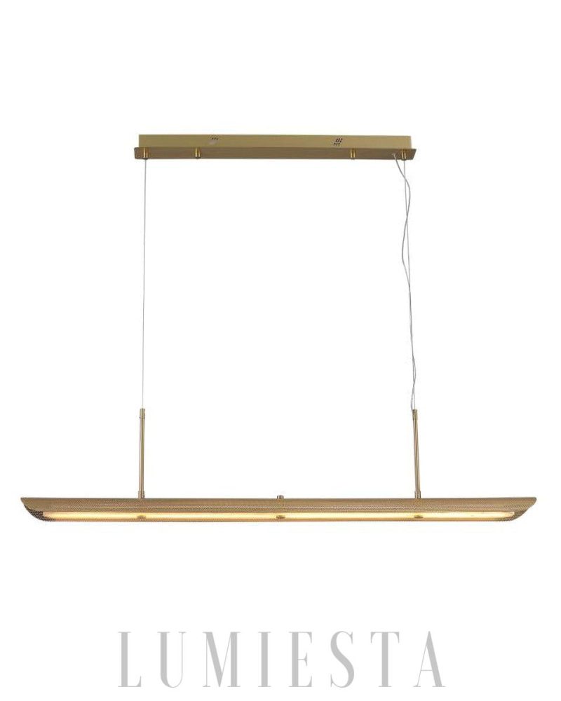 Nowoczesna Lampa Wisząca Linearna Mosiądz Biała 140cm ładne światło