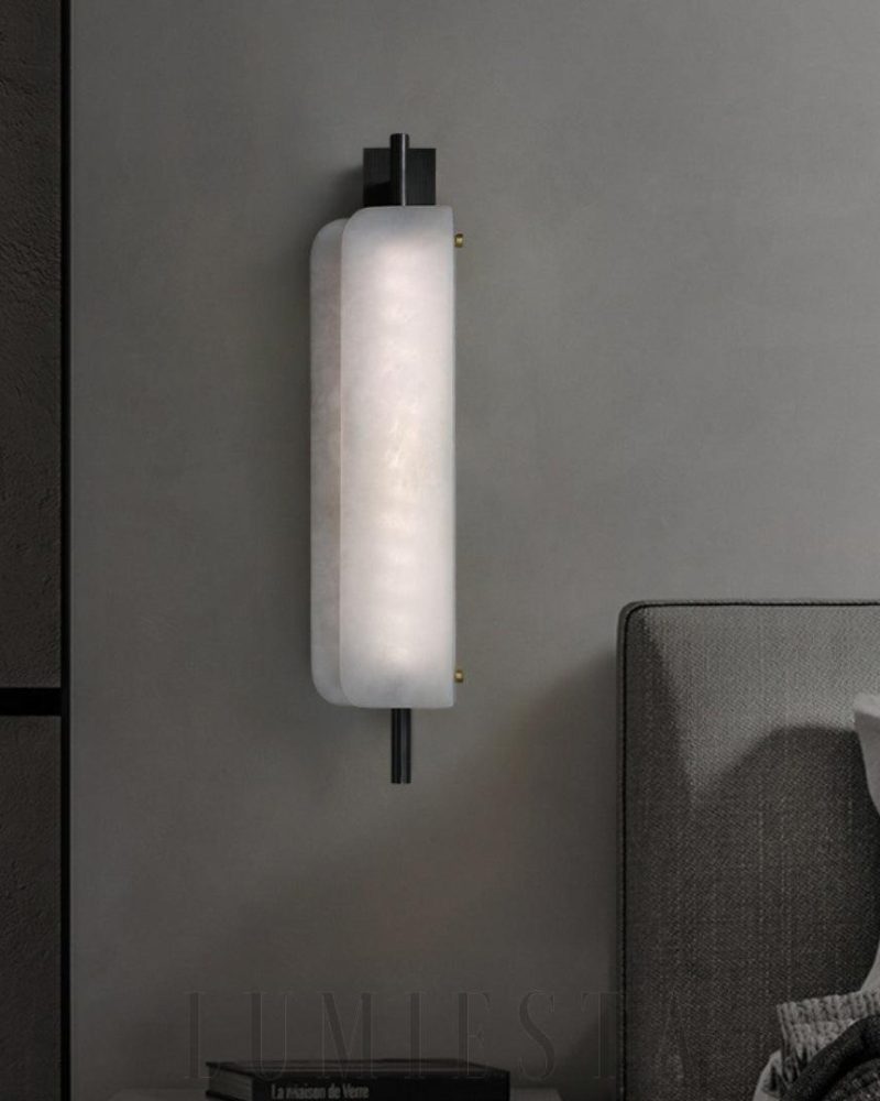 Lampa ścienna Jorge Biały w stylu marmurowym z miedzią