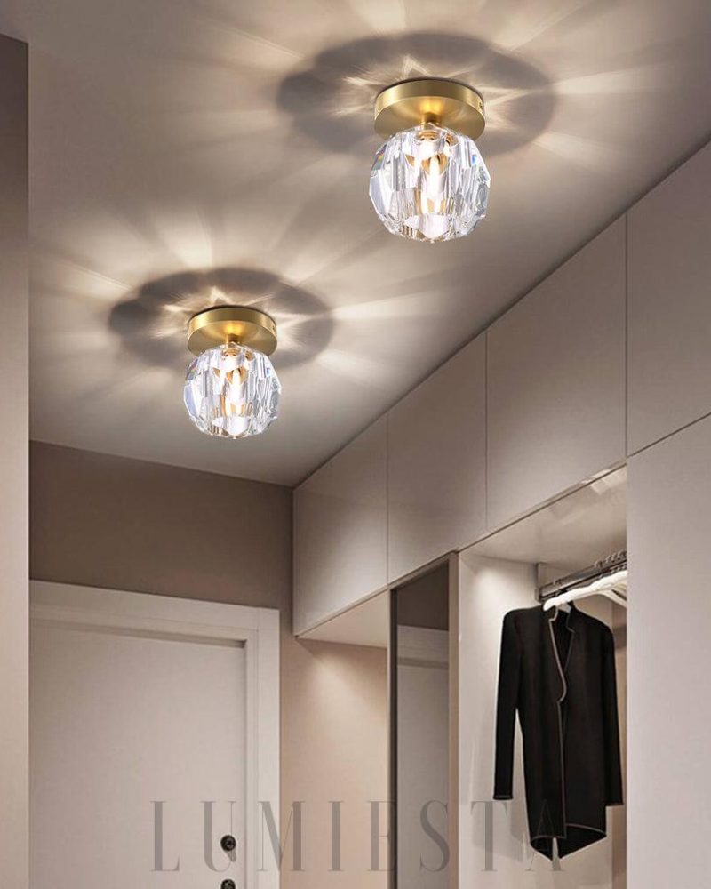 Lampa sufitowa Boule De Cristal z mosiądzu i kryształu 12cm