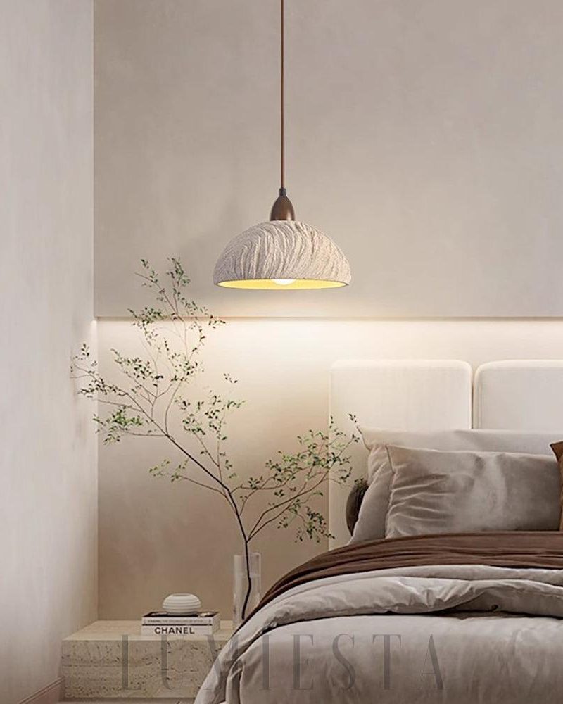 Lampa wisząca retro z cementu okrągła beżowa 28cm