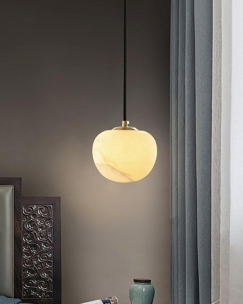 Nowoczesna okrągła lampa wisząca z alabastru biała złota 15cm