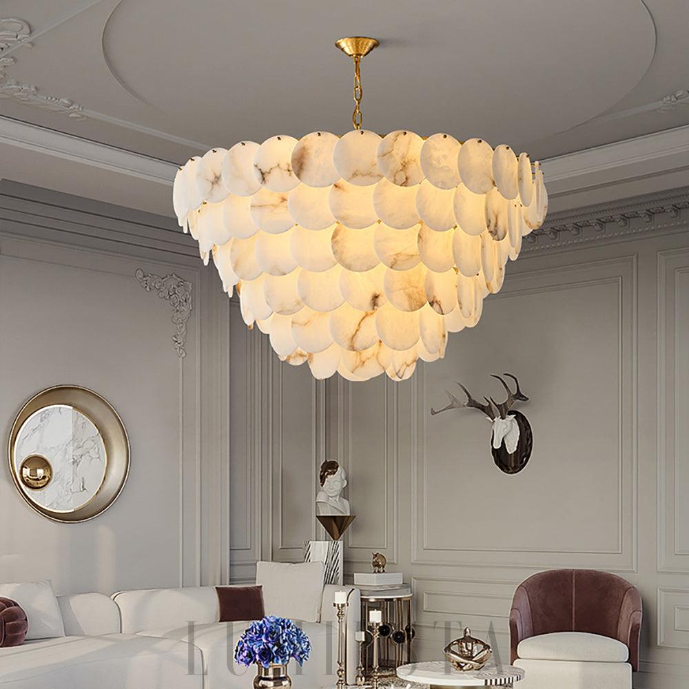 Elegancka lampa sufitowa mosiężna z alabastru 2 3 4 5 6 poziomów