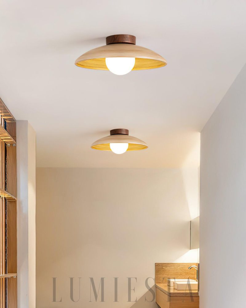 Lampa sufitowa vintage z drewna o średnicy 30 cm beżowa