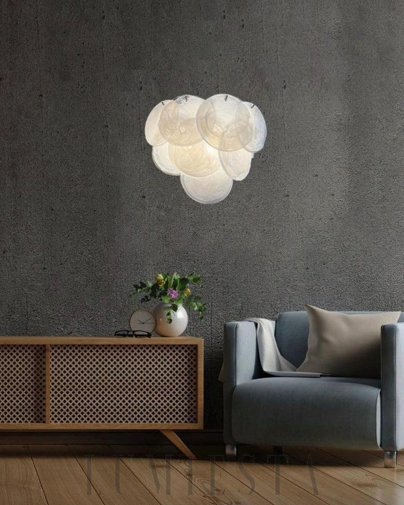 Biały Vintage Lampa Ścienna Murano z Dyskami Szklanymi 34cm