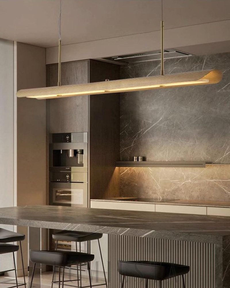 Nowoczesna Lampa Wisząca Linearna Mosiądz Biała 140cm ładne światło