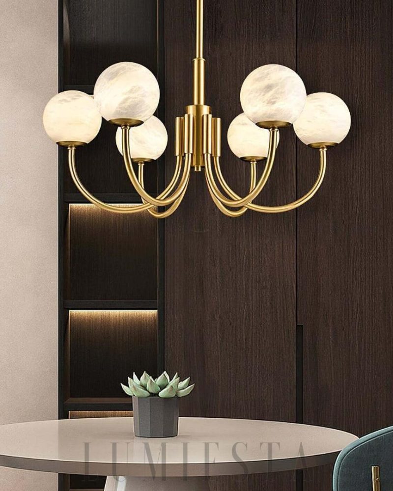 Lampa wisząca Alabaster Mosiądz w stylu nowoczesnym 65cm 80cm