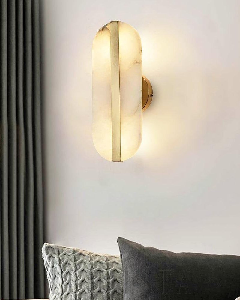 Lampa ścienna Mosiądz z alabastrowym kloszem 13cm x 40cm