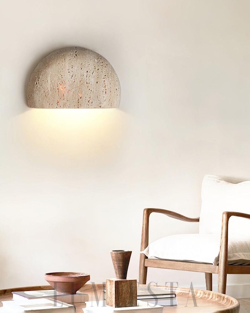 Beżowa lampa ścienna Arc Bowl z travertynu 20cm elegancja
