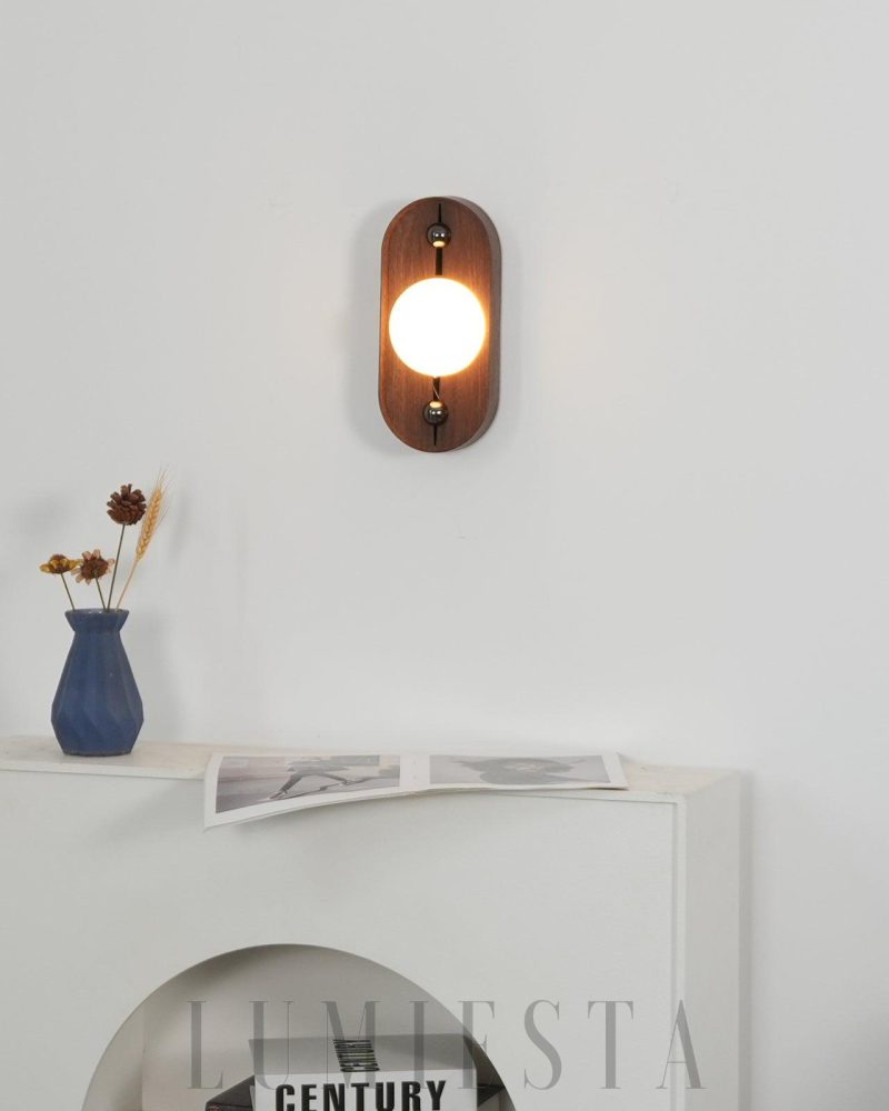 Lampa Ścienna Alabastrowa Bezel Orzechowa z Ciepłym Światłem
