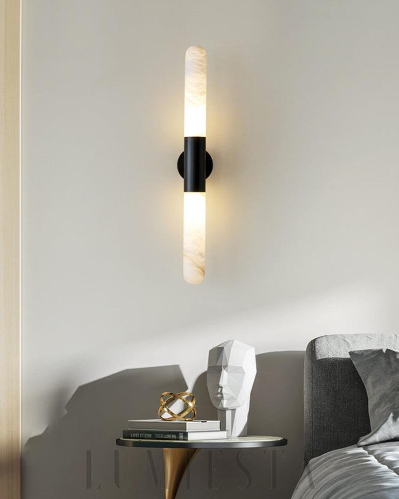 Lampa ścienna cylindryczna alabastrowa stylowa 65cm
