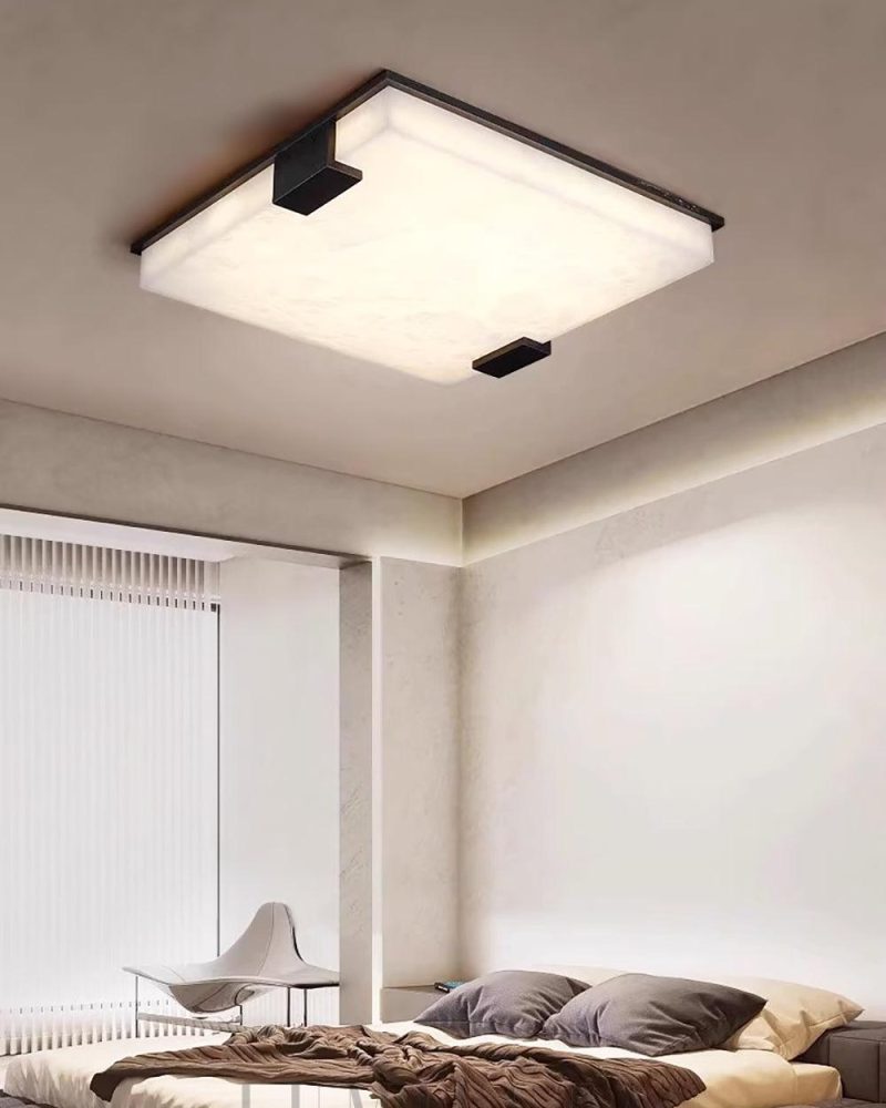 Stylowa Czarna Kwadratowa Lampa Sufitowa z Alabastru