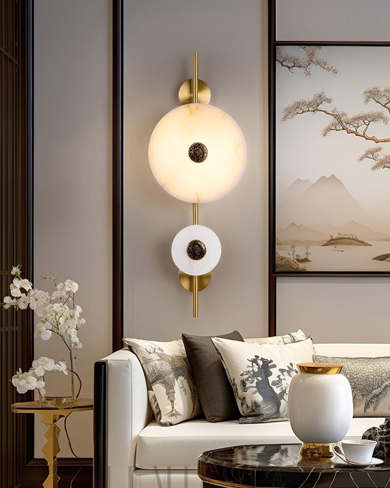 Lampa ścienna Alabaster Eclipse okrągła złota i biała 30cm
