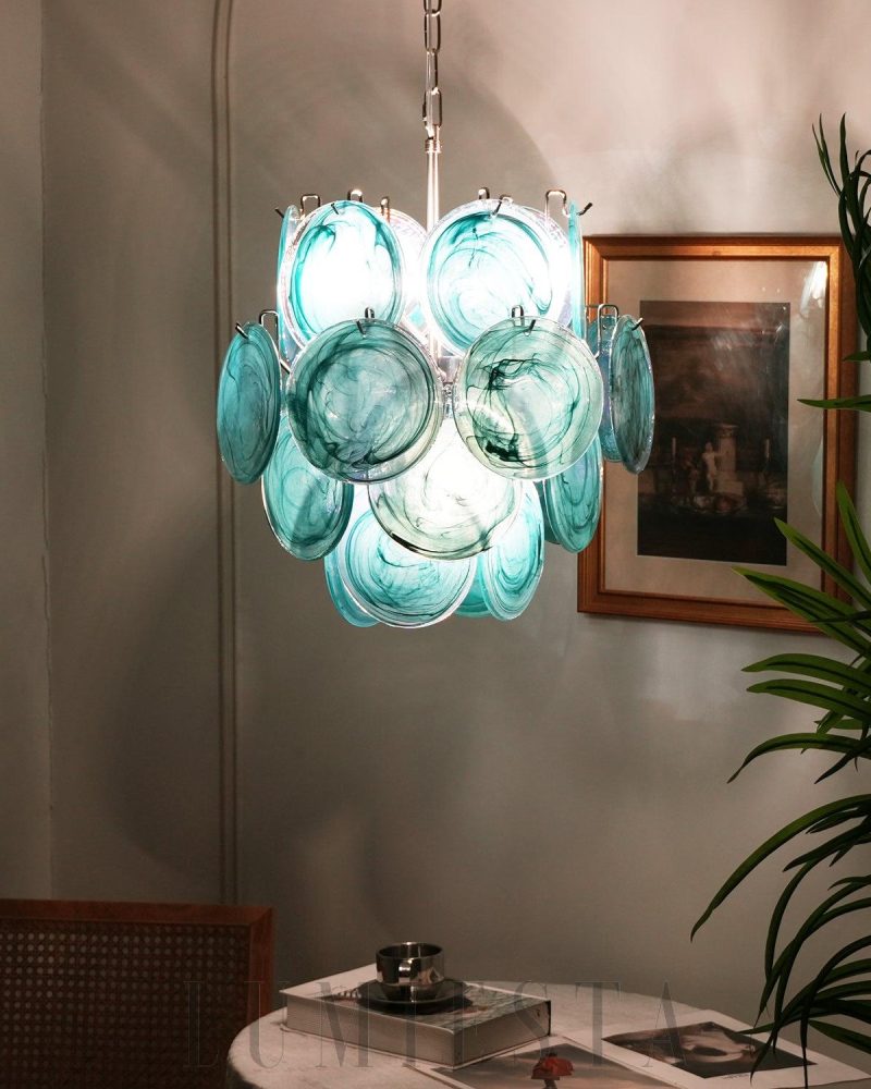 Lampa sufitowa Vintage Murano z niebieskiego szkła 45cm