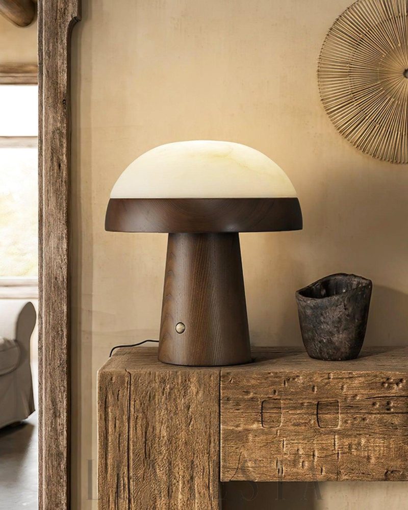 Lampa stołowa Mushroom Cloud z alabastru w kolorze orzechowym
