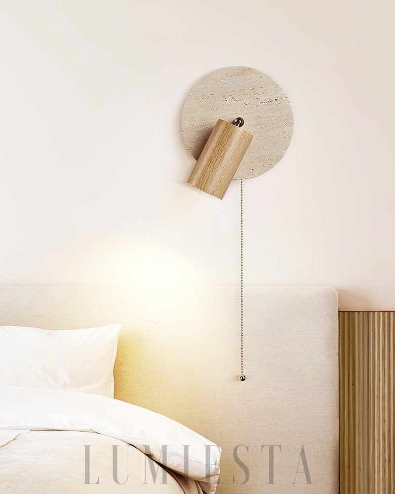 Lampa ścienna Round Miadi z trawertynu w stylu minimalistycznym