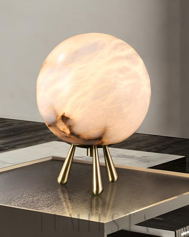 Lampa stołowa Romi w kształcie kuli w kolorze złotym i białym