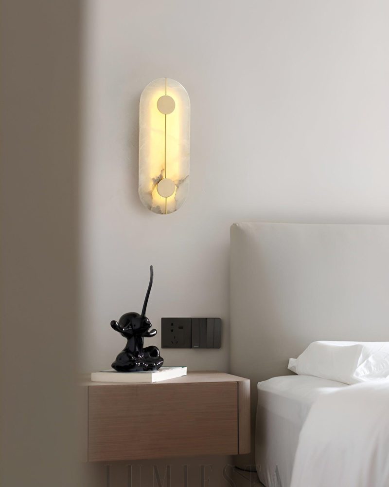 Lampa ścienna mosiężna z alabastrem styl retro 20cm