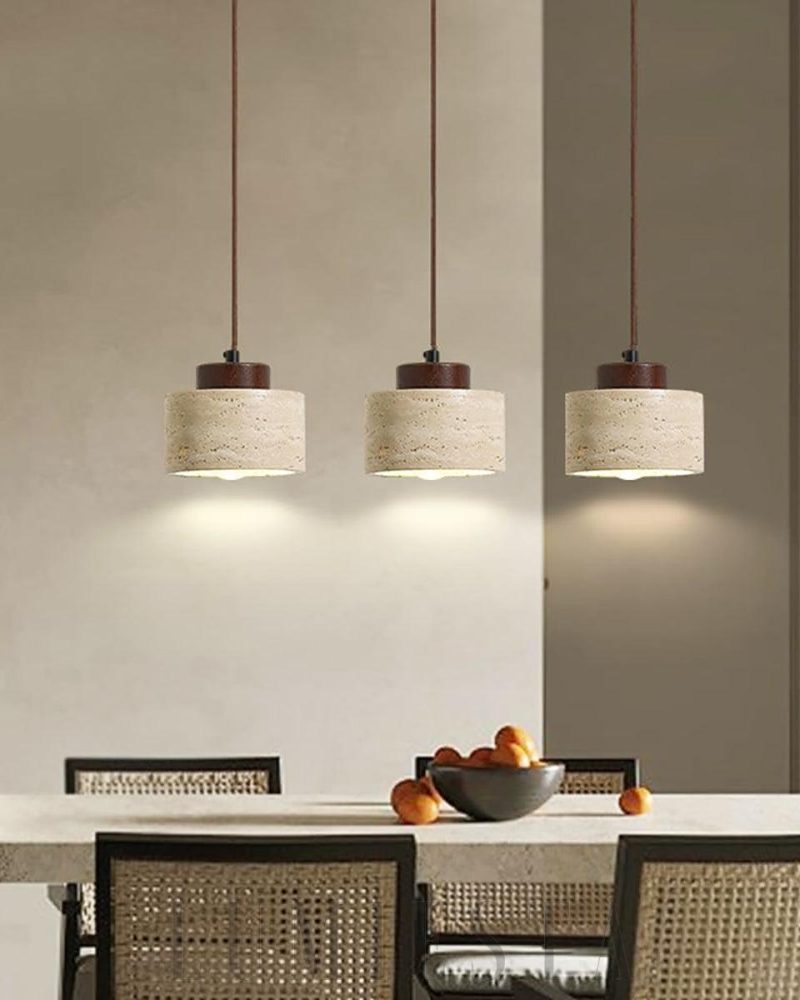 Lampa wisząca vintage cylindryczna z trawertynu beżowa