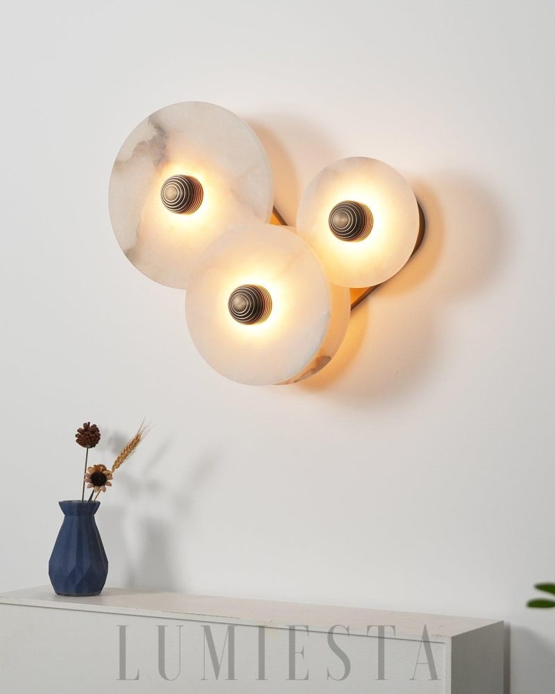 Lampa Ścienna Okrounda Alabastrowa Złoto Biała Ciepła Zimna