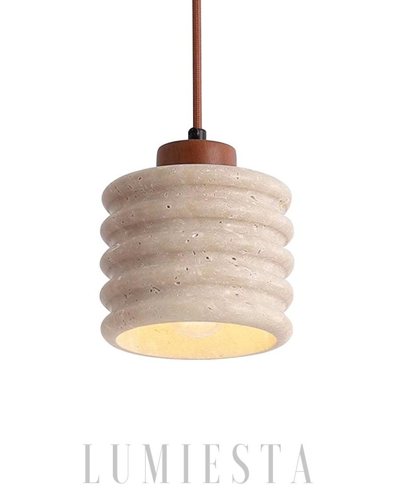 Lampa wisząca Candeeiro Column z travertynu i drewna 12cm