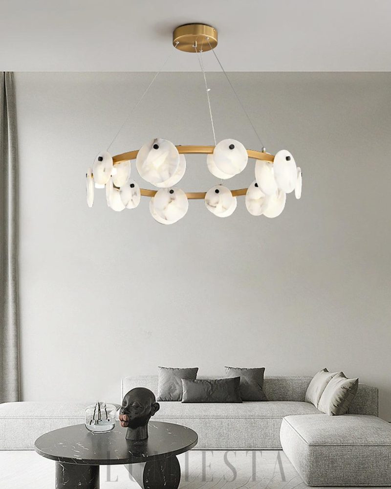 Lampa wisząca Trinidad z alabastru w okrągłym kształcie 60cm 80cm