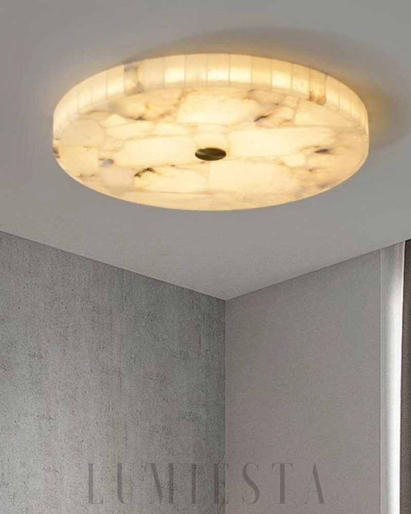 Lampa sufitowa z alabastru okrągła biała ciepłe i zimne światło
