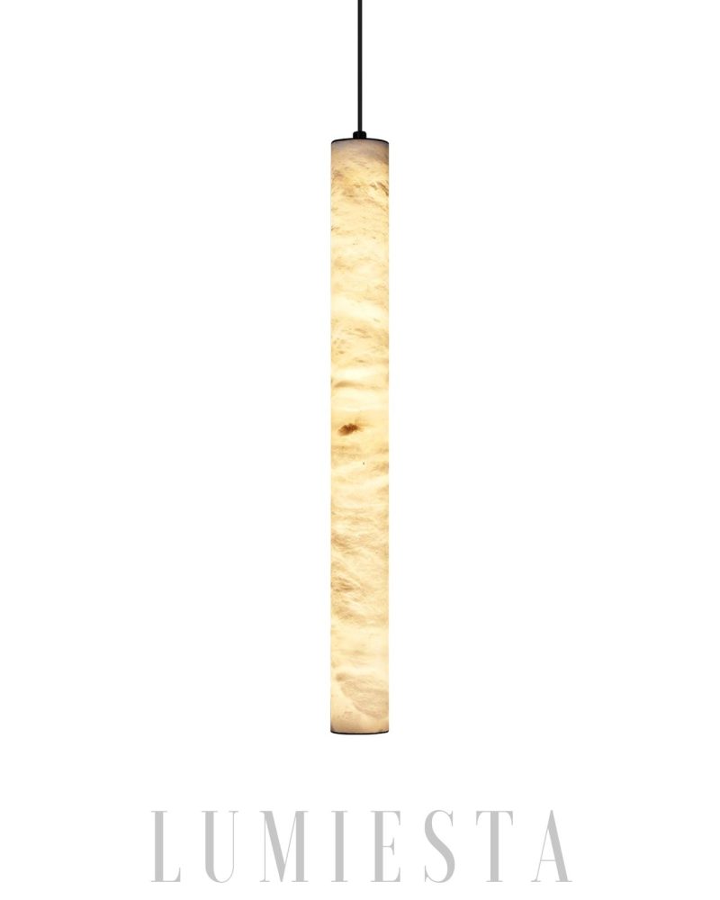 Elegancka Lampa Wisząca Cylindryczna z Alabastru Biały Złoty