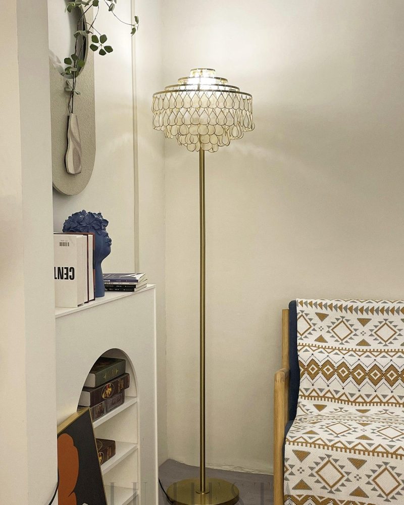 Lampa podłogowa w kształcie łezki złota i biała 40cm x 170cm