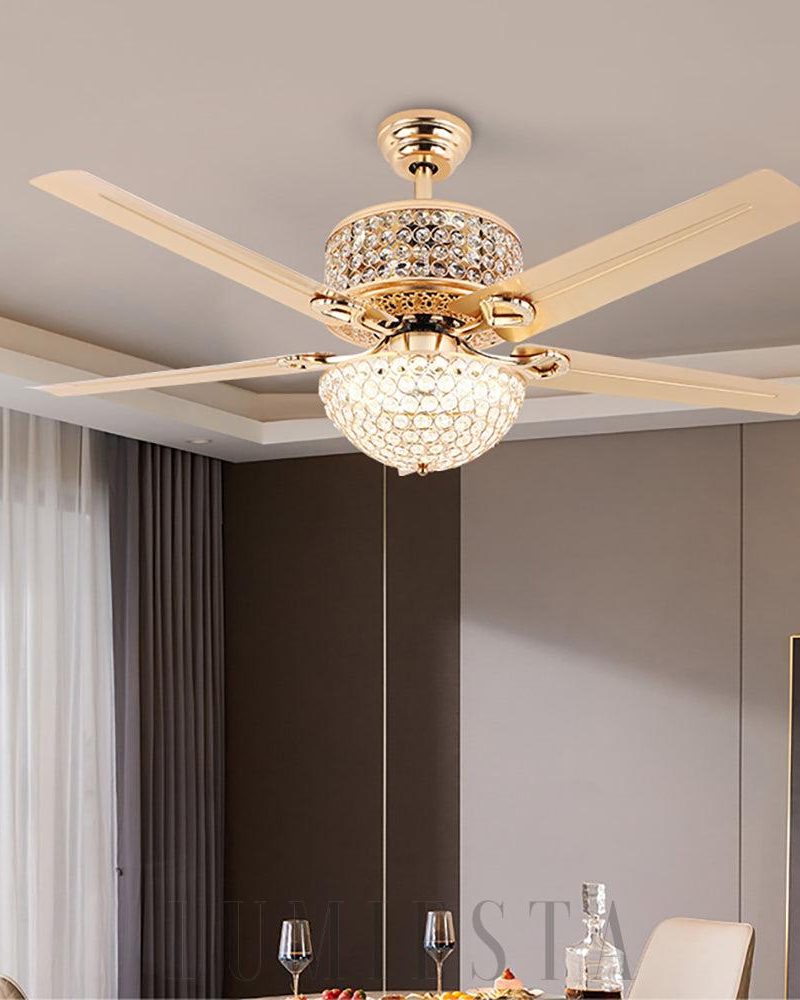 Elegancki wentylator sufitowy Tiffany Laure z kryształami 107cm