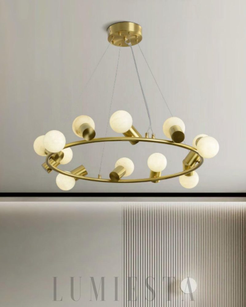 Mosiężny żyrandol Alabaster Raechelle w stylu nowoczesnym 70cm 85cm