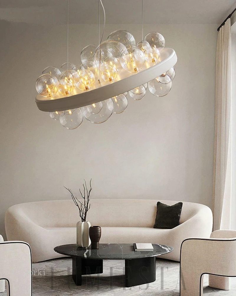 Lampa sufitowa Gienah z 46 kulkami Biała i Przezroczysta 60cm