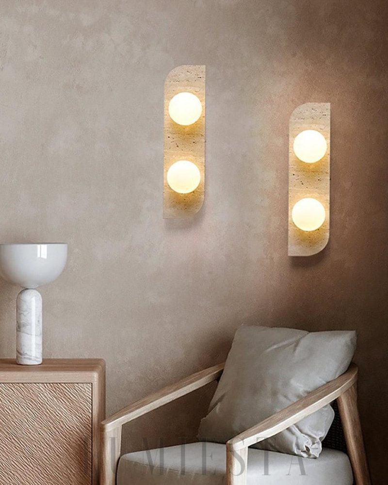 Żółta Lampa Ścienna Neptune z Travertynu w Stylu Nowoczesnym