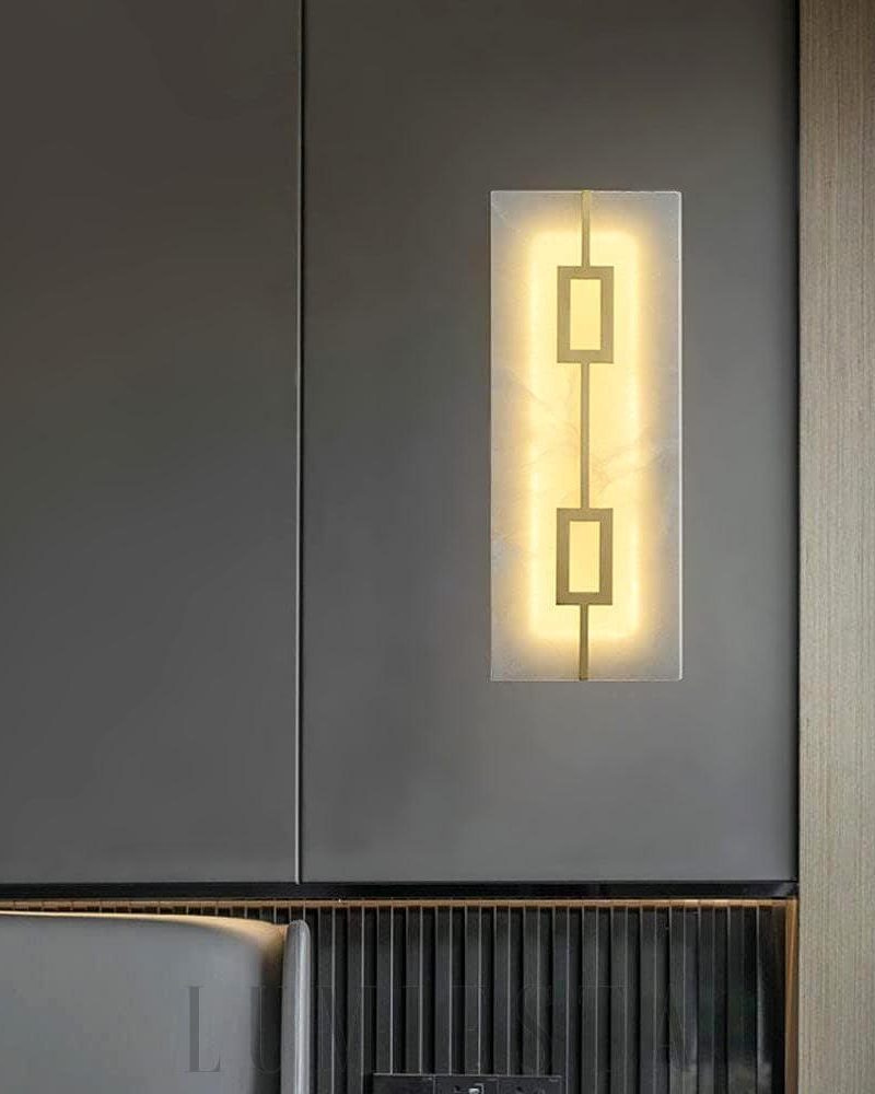 Lampa ścienna Alabaster kwadratowa prostokątna mosiądz biały