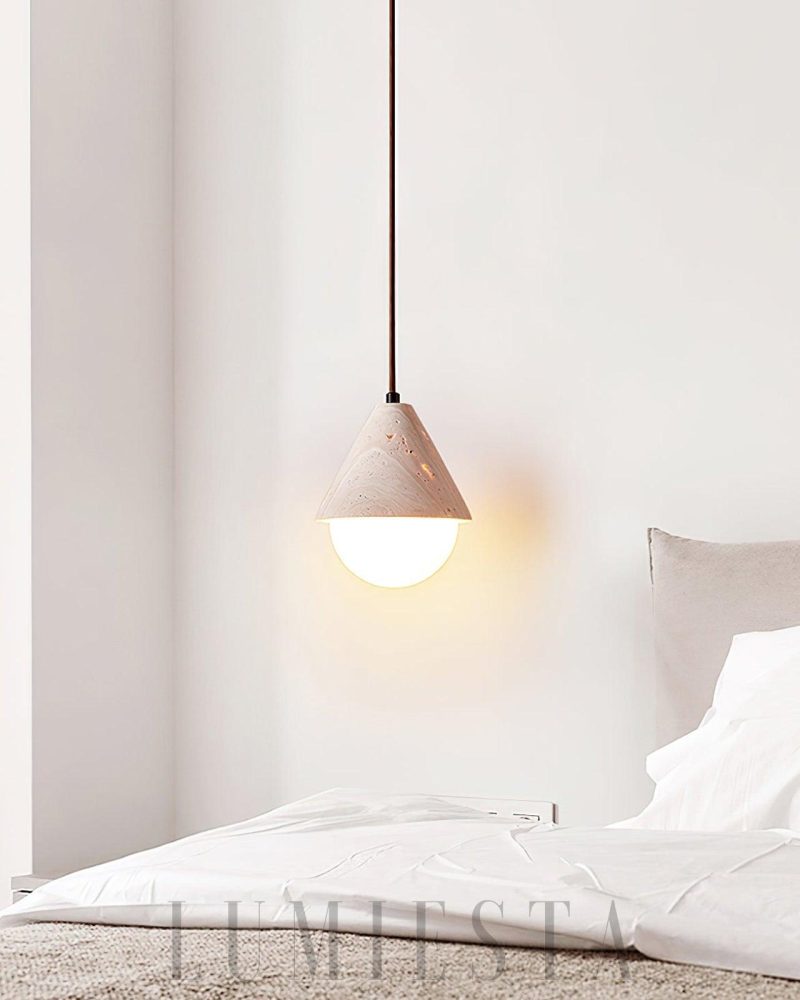 Elegancka lampa wisząca z travertynu i szkła 16cm beżowa