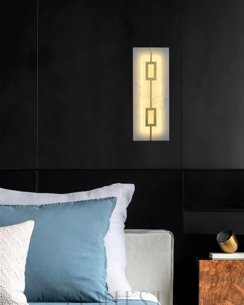 Lampa ścienna Alabaster kwadratowa prostokątna mosiądz biały