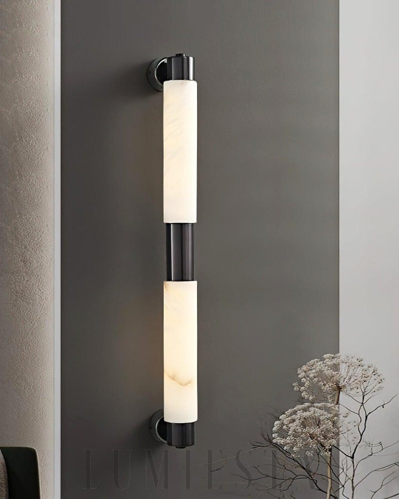 Lampka ścienna Tube Alabaster Cylindryczna Złota i Biała