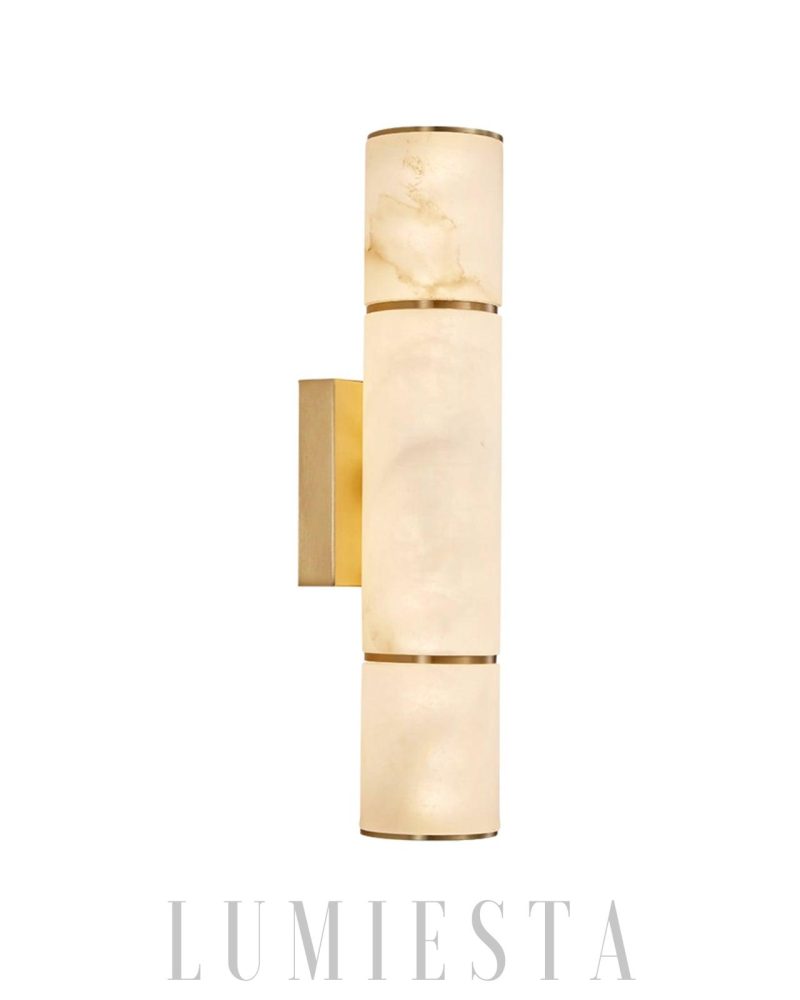 Lampa ścienna cylindryczna alabastrowa Biała Złota 8cm 26cm