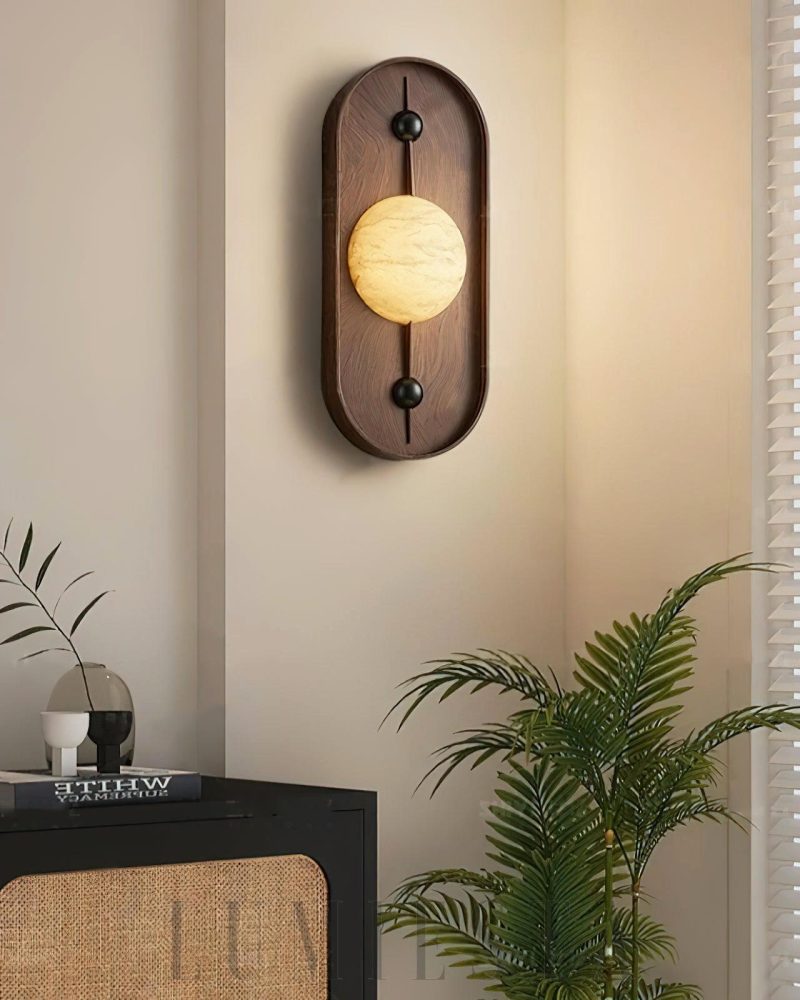 Lampa Ścienna Alabastrowa Bezel Orzechowa z Ciepłym Światłem