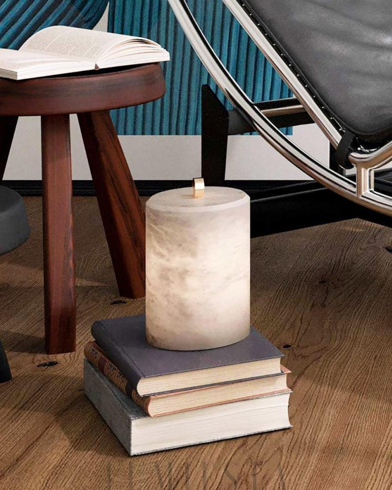 Lampa stołowa cylindryczna z alabastru biała 12 5cm 20cm