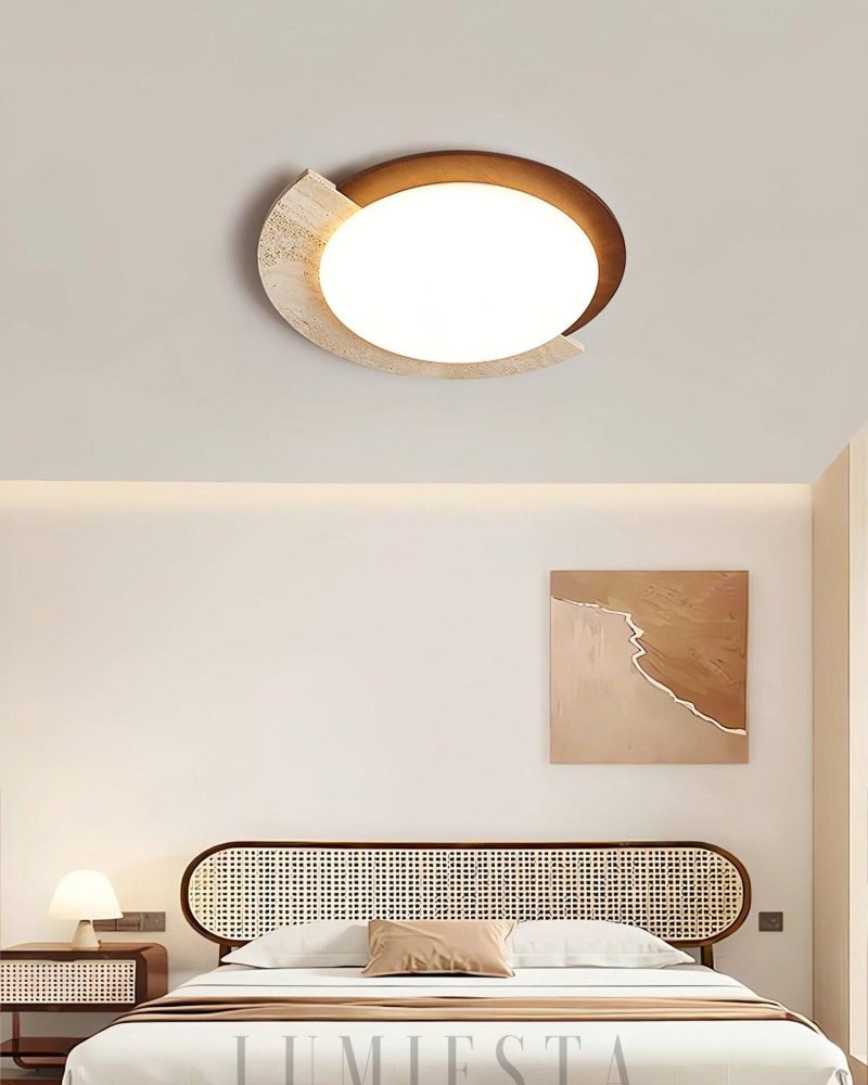 Lampa sufitowa Halo w kształcie okręgu z travertynu 58cm