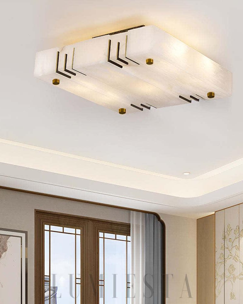 Złota Lampa Sufitowa Alabastrowa Kwadratowa 40 50 60 80cm