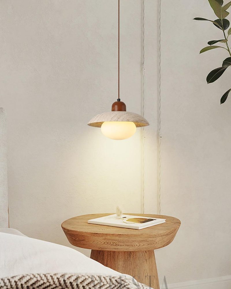 Lampa wisząca Noah z travertynu i szkła 25cm beżowa